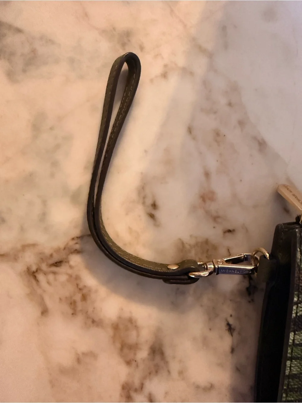 Michael Kors Black Wristlet with Green Palm Print